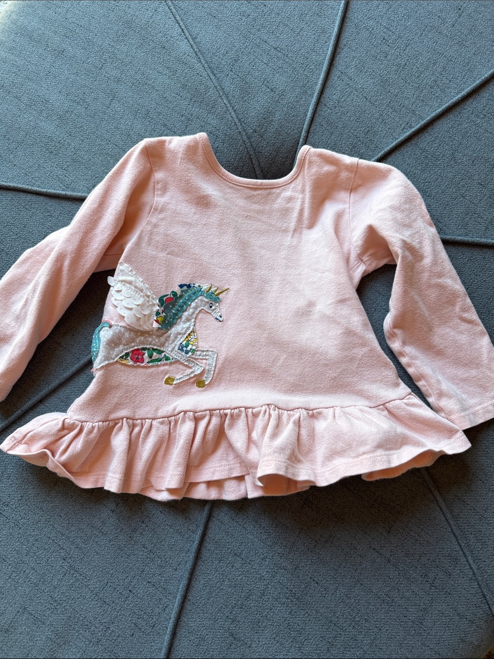 Baby Boden Pink Unicorn Ruffle Long Sleeve Top
